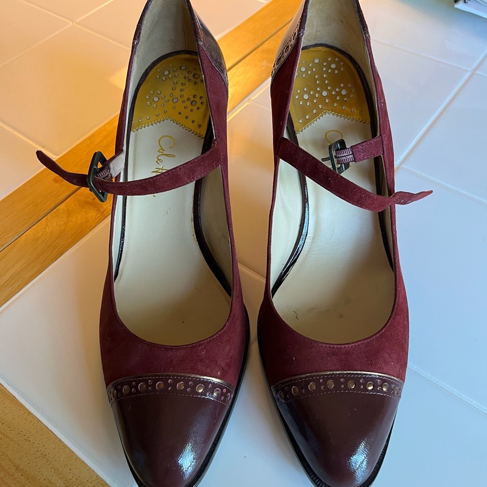 Cole Haan Mary Jane Suede/Patent Leather Heels